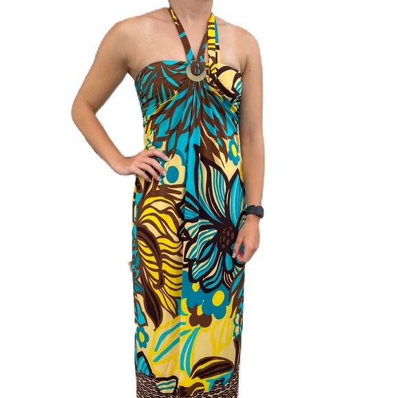 Nine West maxi dress strapless halter floral multi color 6 - Picture 1 of 15